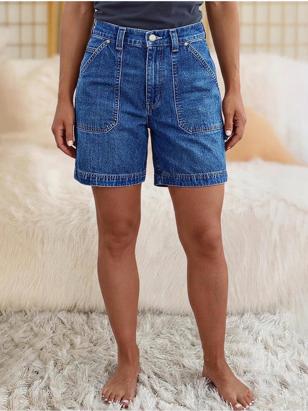 Flamingals High Waist Denim Shorts Mid Thigh Length Carpenter 3XL PS12-1